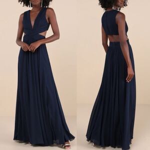NWOT Lulus Vivid Imagination Navy Blue Cutout Maxi Dress Size S Formal Feminine
